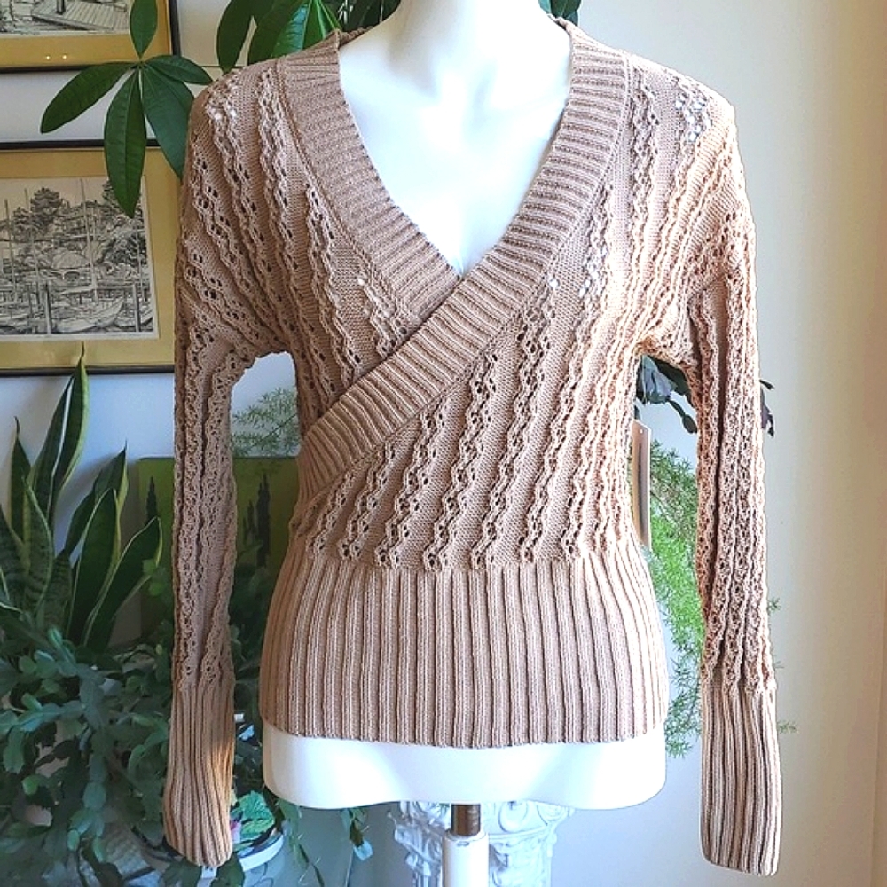 Willow Moon Tan Wrap Cropped Sweater Size Medium